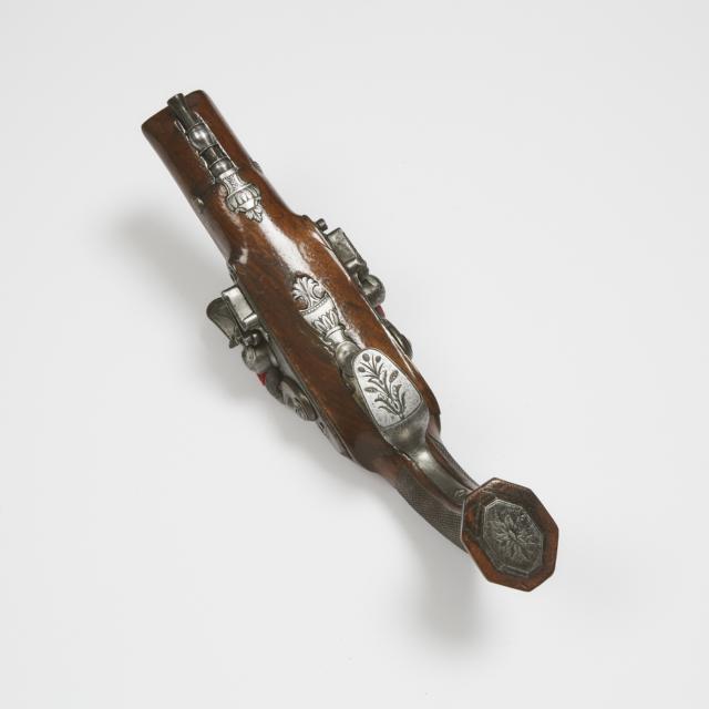 French Side-by-Side' Double Barrelled Flintlock Pistol, 19th century