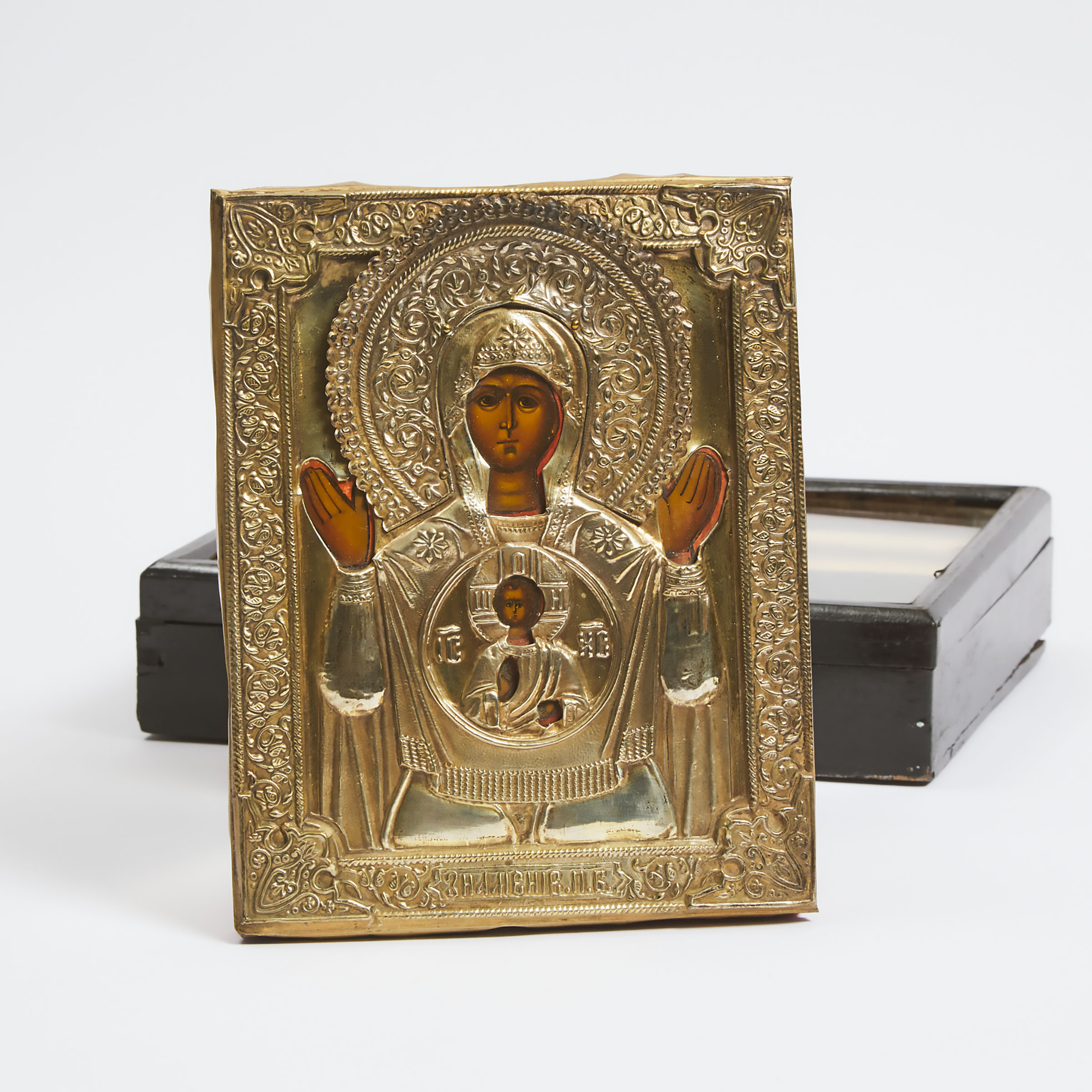 Cased Russian Theotokos 'Of The Sign' Icon, 19th century
