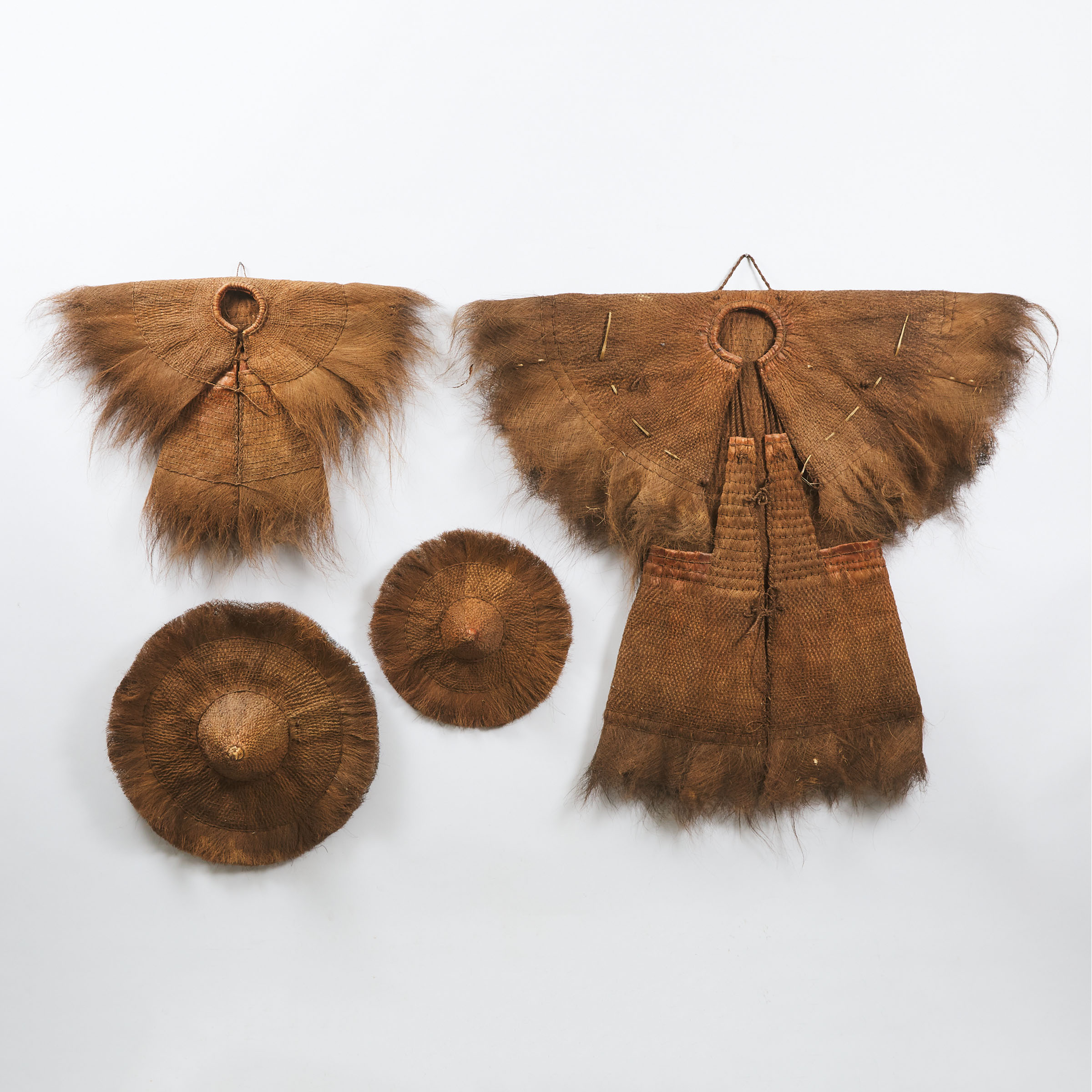 Two Southern Chinese Coir 'Raincoats' and a Hat, Chajing Province, 19th/early 20th century