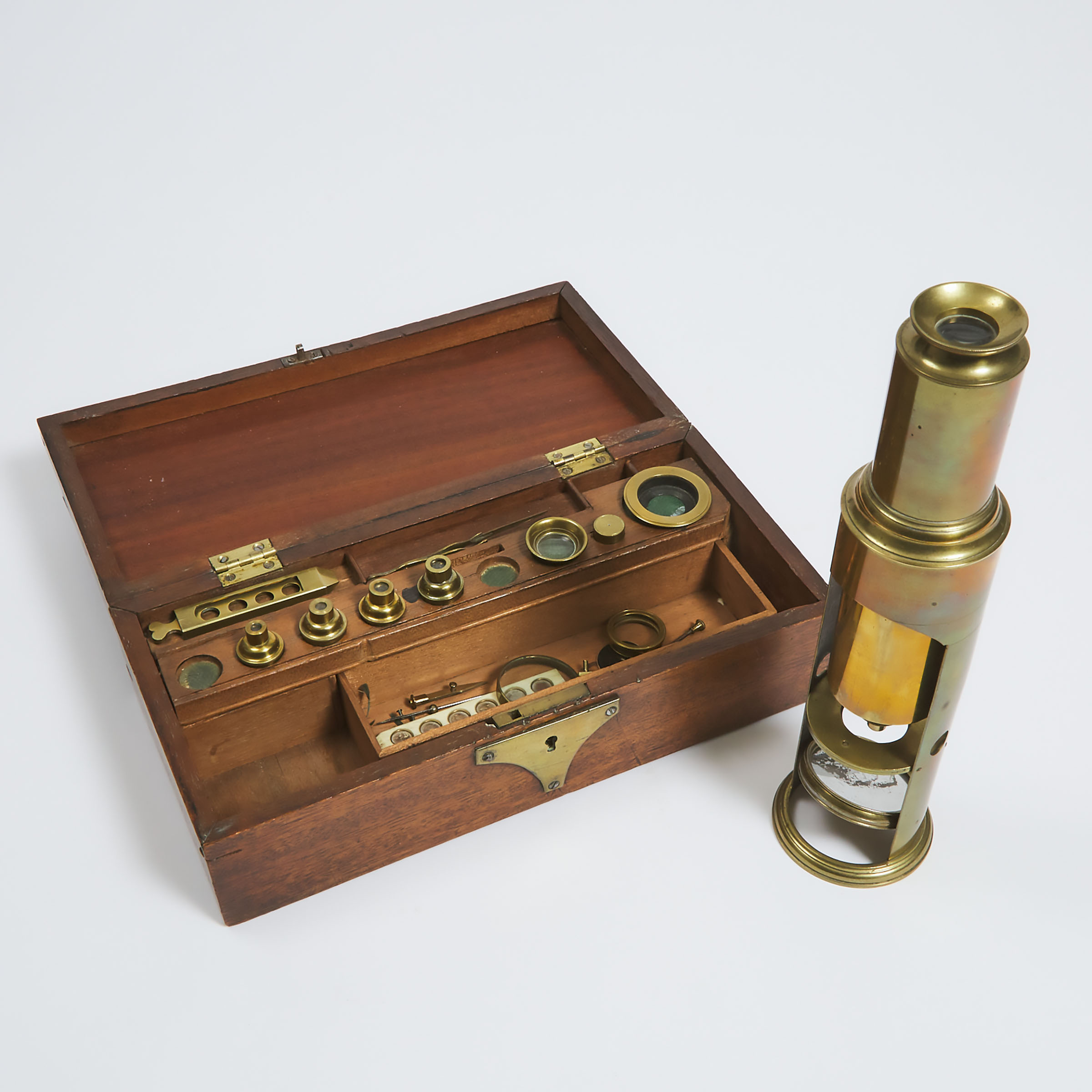 Victorian Lacquered Brass Culpepper Type Microscope, mid 19th century