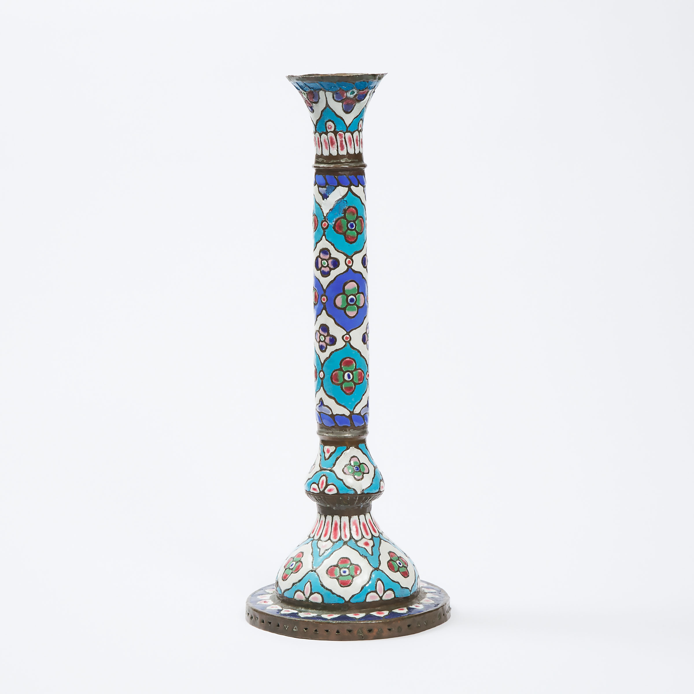 Syrian Enamelled Copper Torch Stand, 19th century