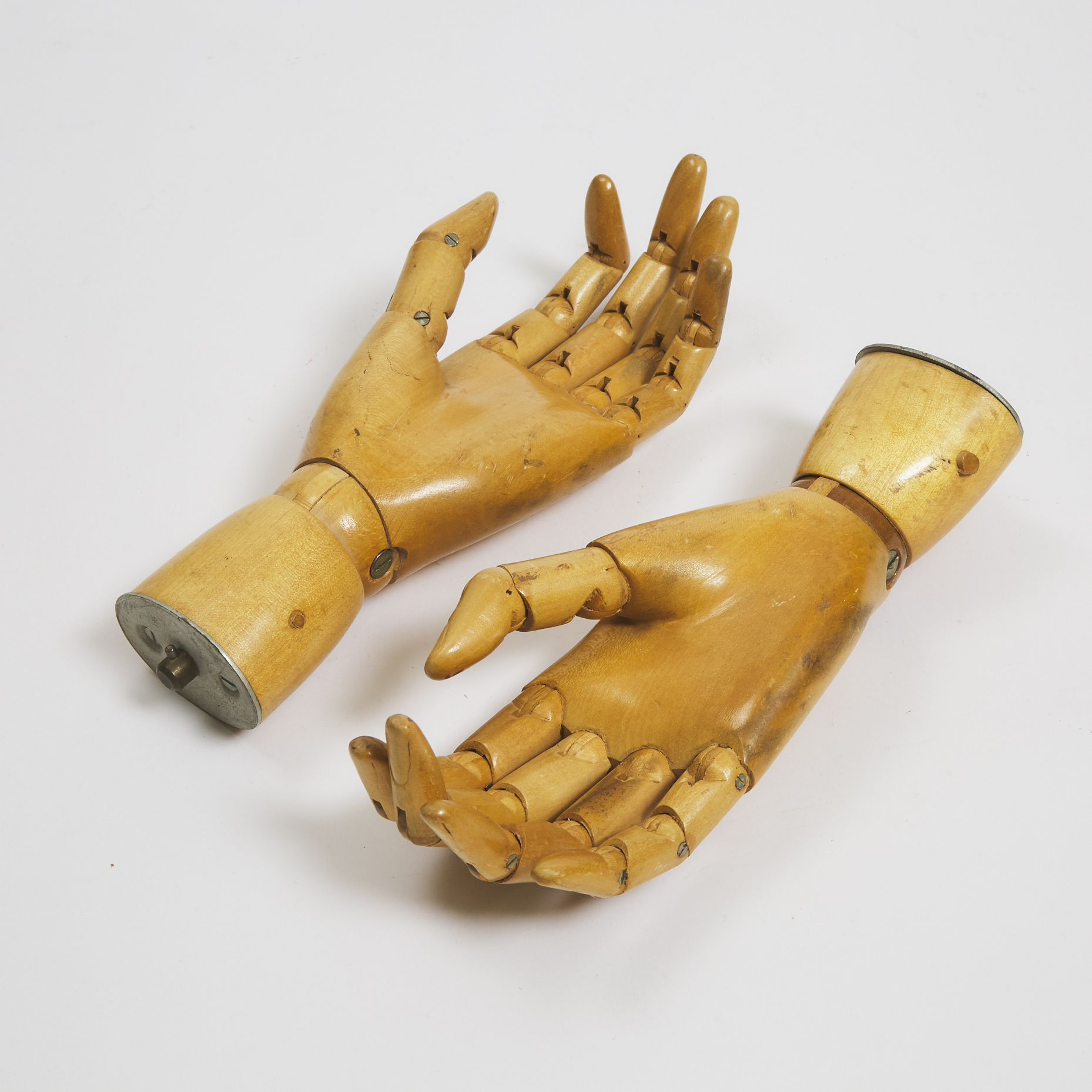 Pair of French Artist's Articulated Wooden Hand Models, early-mid 20th century