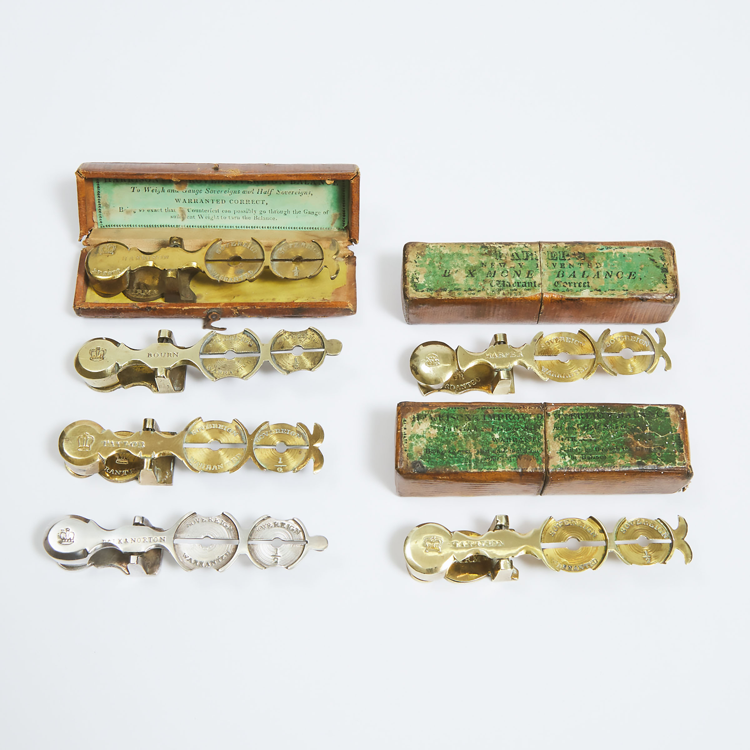 Six English Brass Sovereign Scales, late 18th century
