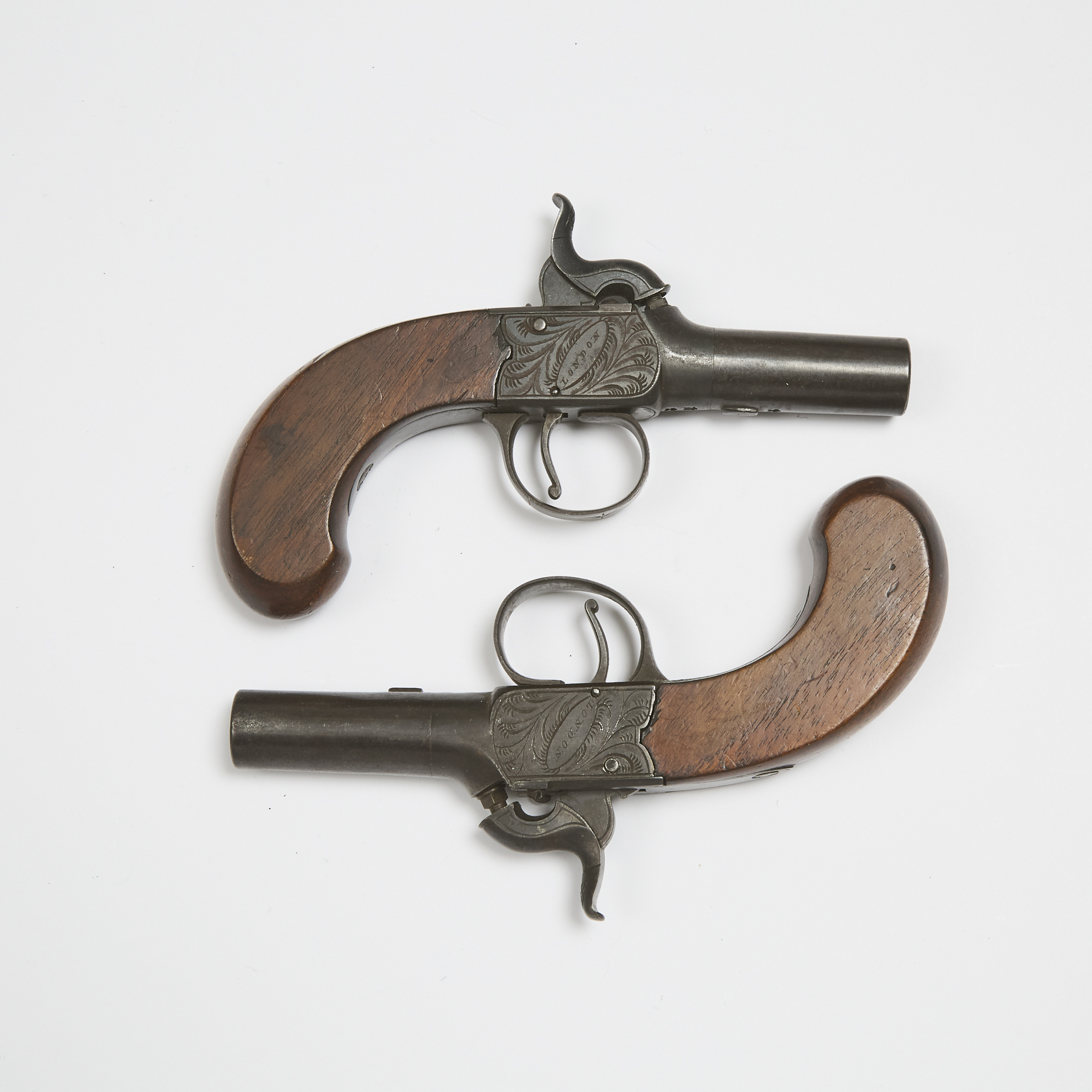 Pair of English Percussion Cap Boxlock Pocket Pistols, Williams, London, early-mid 19th century