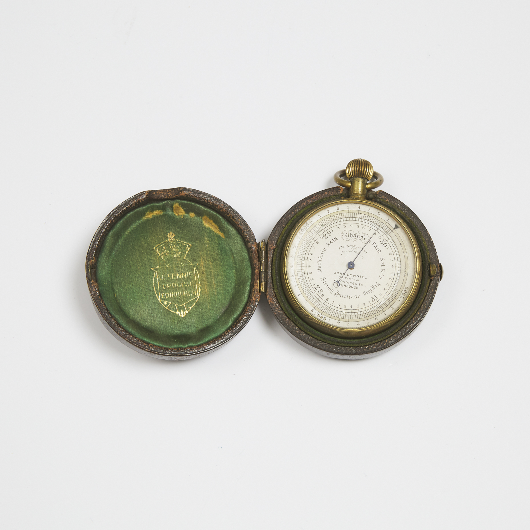 Lacquered Brass Pocket Barometer-Altimeter, John Lennie, Edinburgh