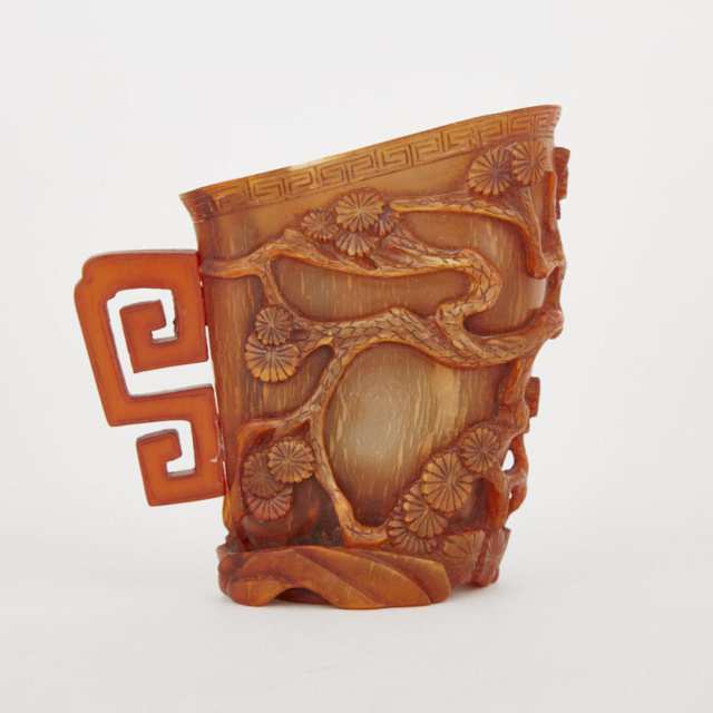 A Buffalo Horn Carved Libation Cup