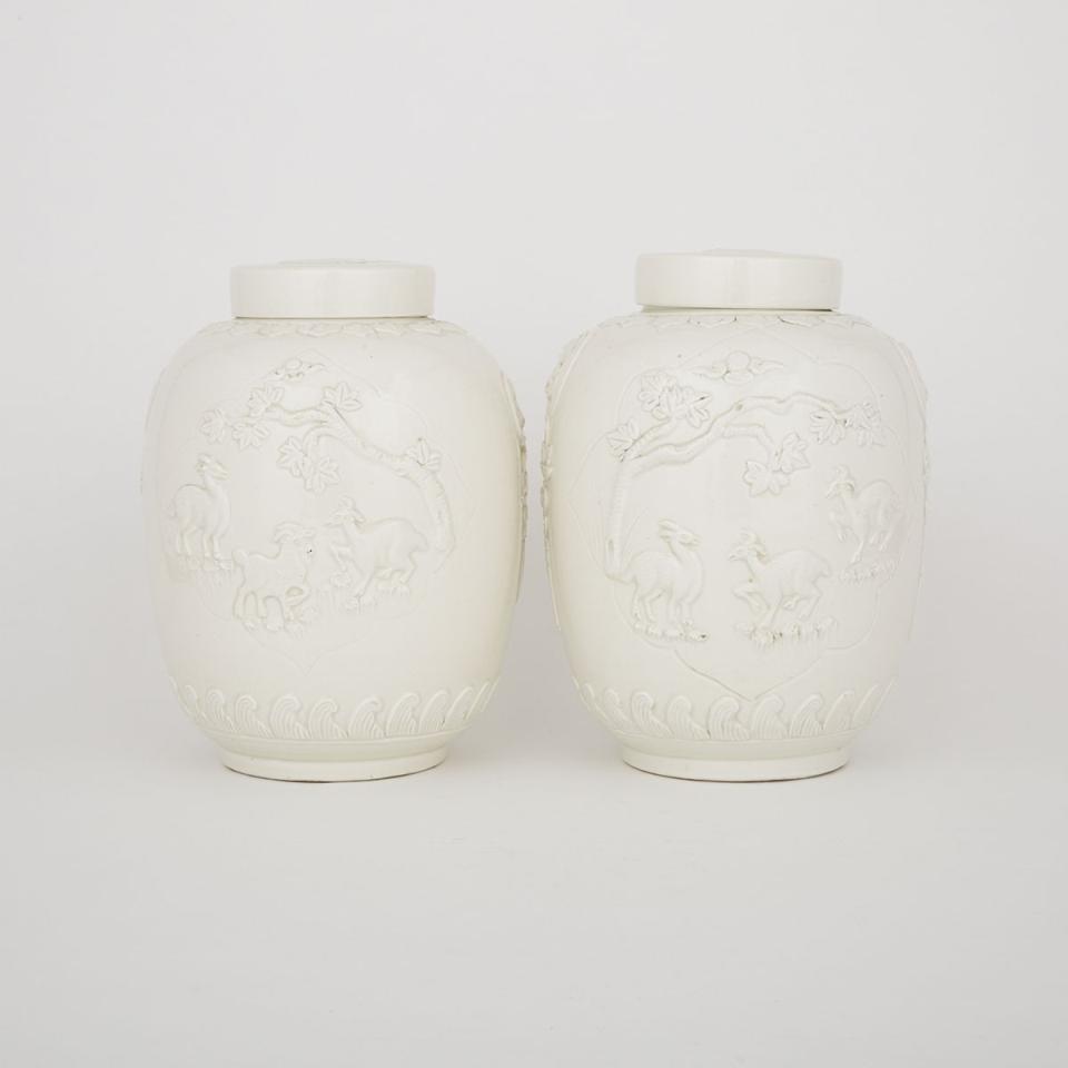 A Pair of Chinese Blanc de Chine Ginger Jars
