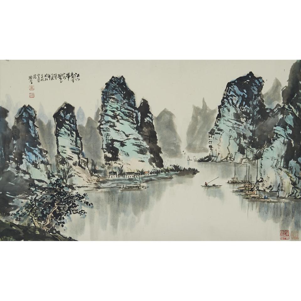 River Landscape, Signed Jun Sheng 駿聖