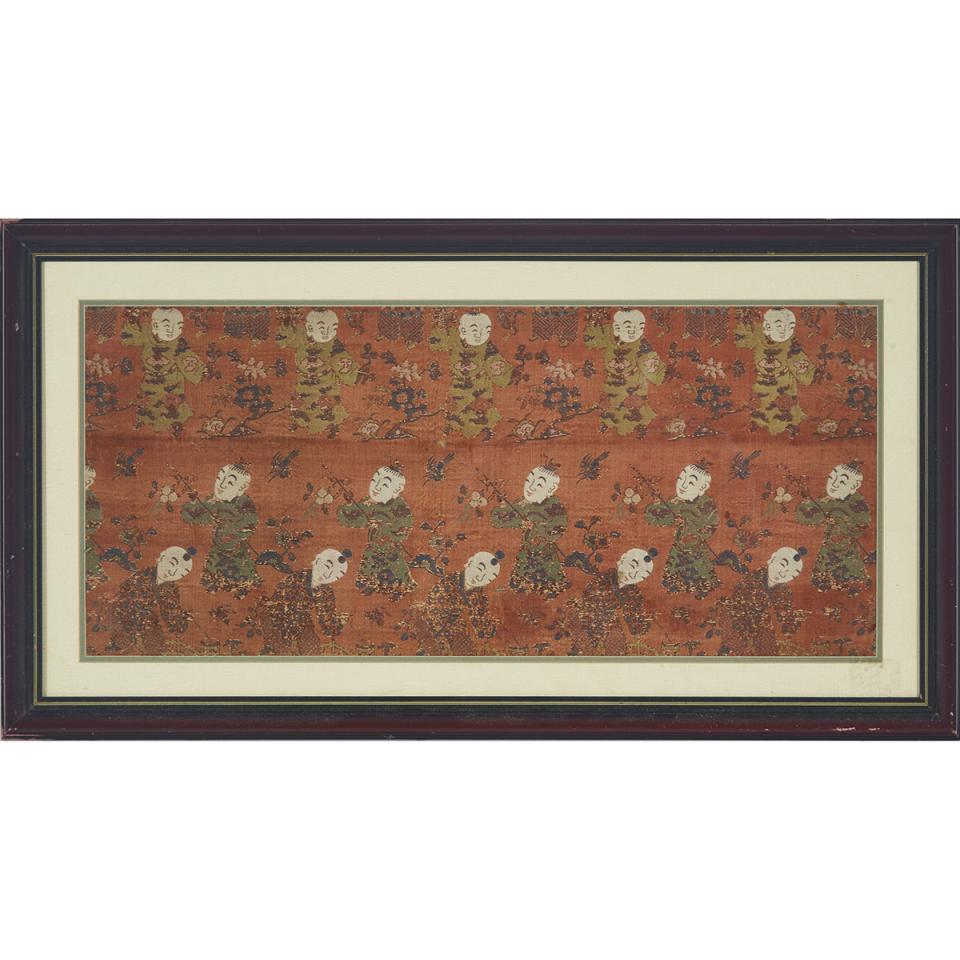 A Framed ‘Boys’ Textile, Early 20th Century