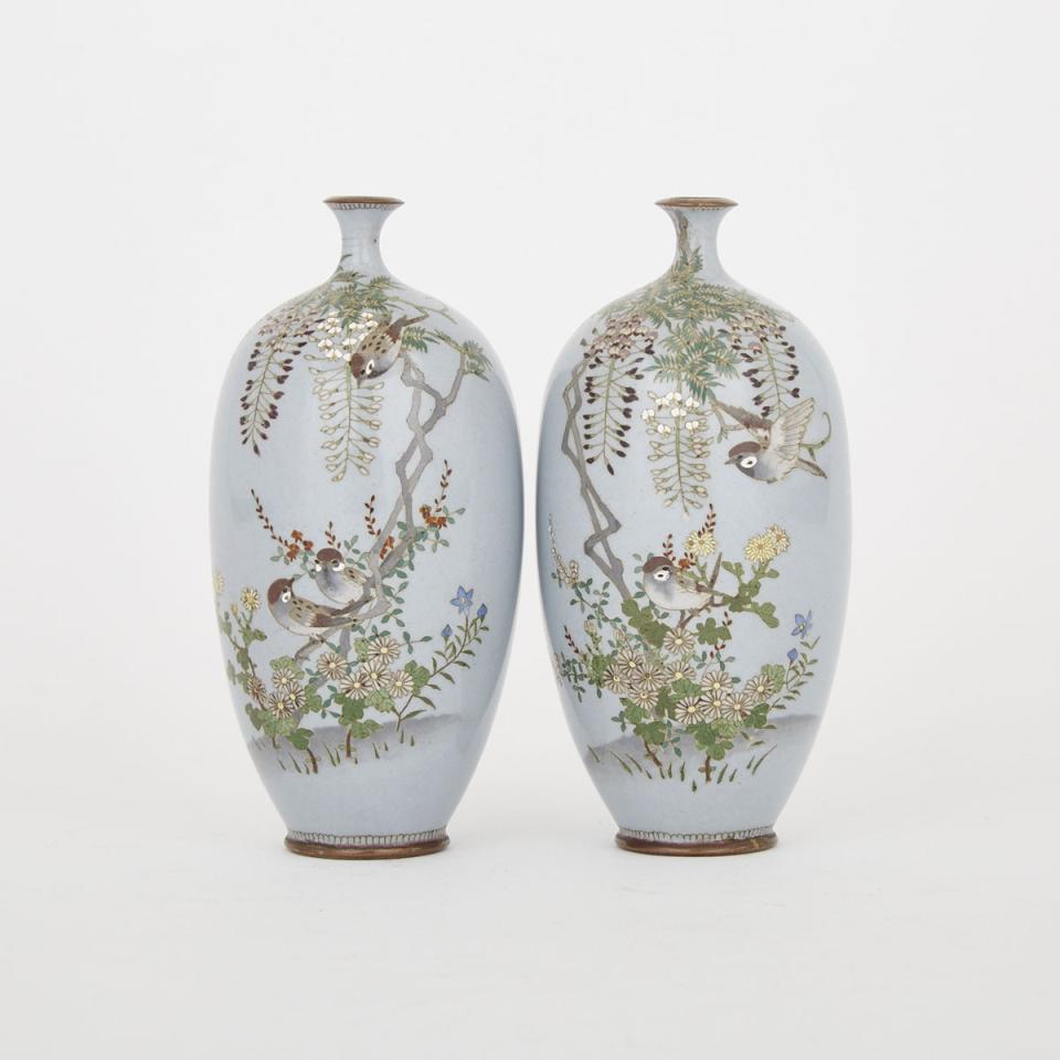 A Pair of Miniature Light Blue-Ground Cloisonné Vases