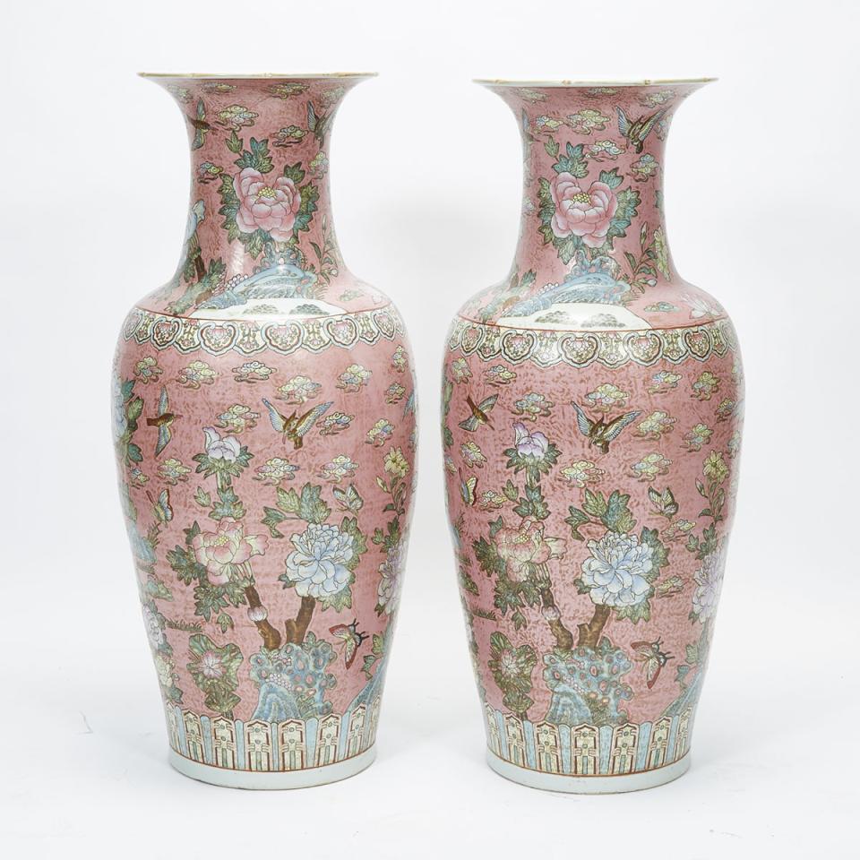 A Pair of Massive Famille Rose Floor Vases
