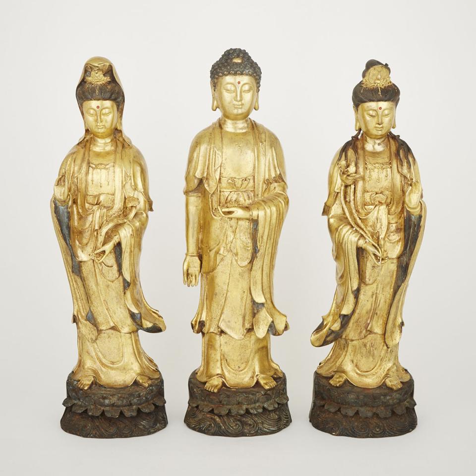 Three Chinese Gilded Bronze Figures