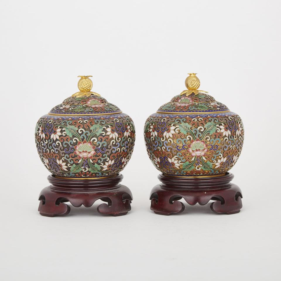 A Pair of Cloisonné Covered Boxes