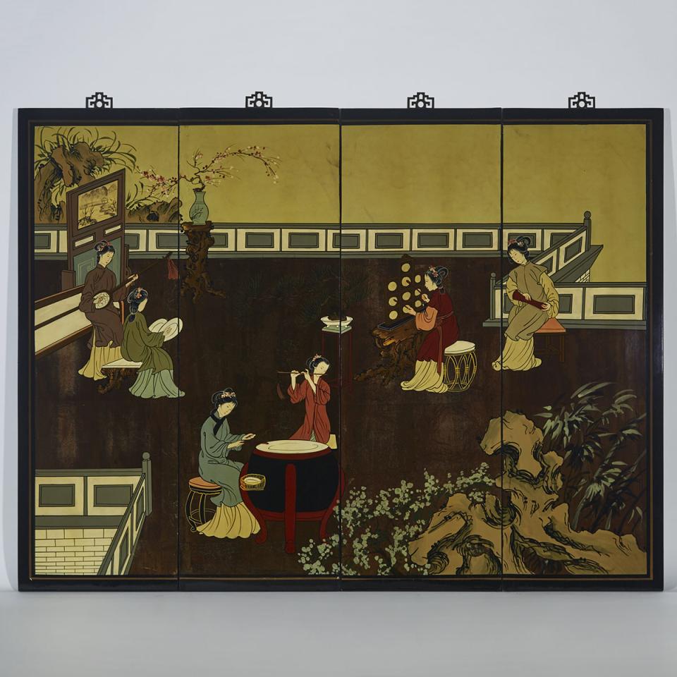 A Set of Four Palace Musicians Hanging Panels
