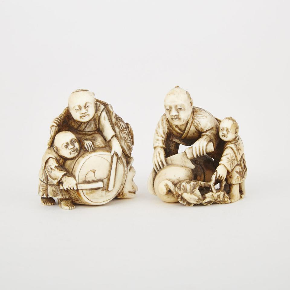 A Carved Ivory Netsuke together with An Ivory Carving, Early 20th Century