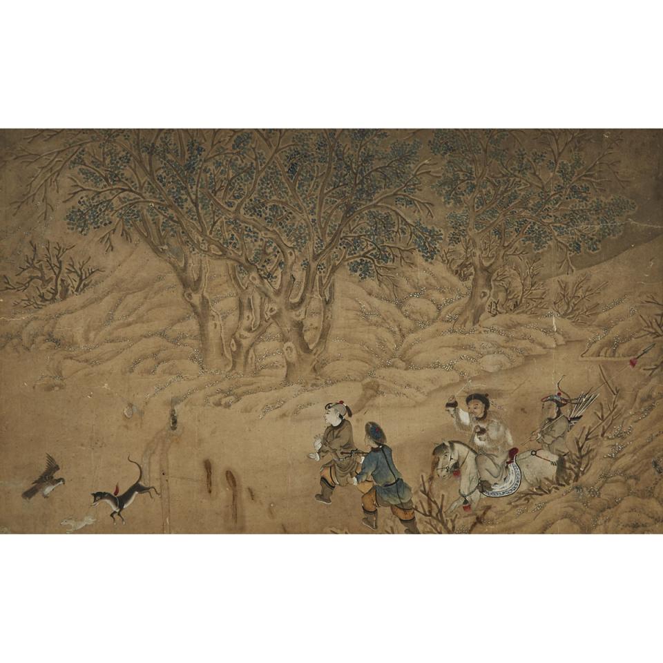 A Chinese Painting of a Hunting Scene, 19th Century