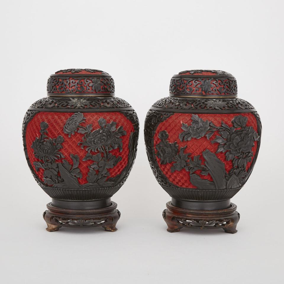 A Pair of Lacquer Covered Jars