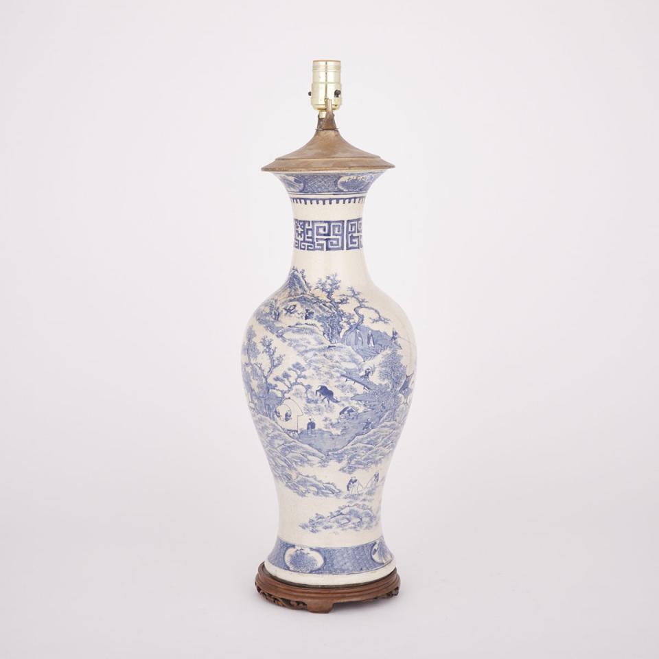 A Blue and White Vase Lamp, Late 19th Century