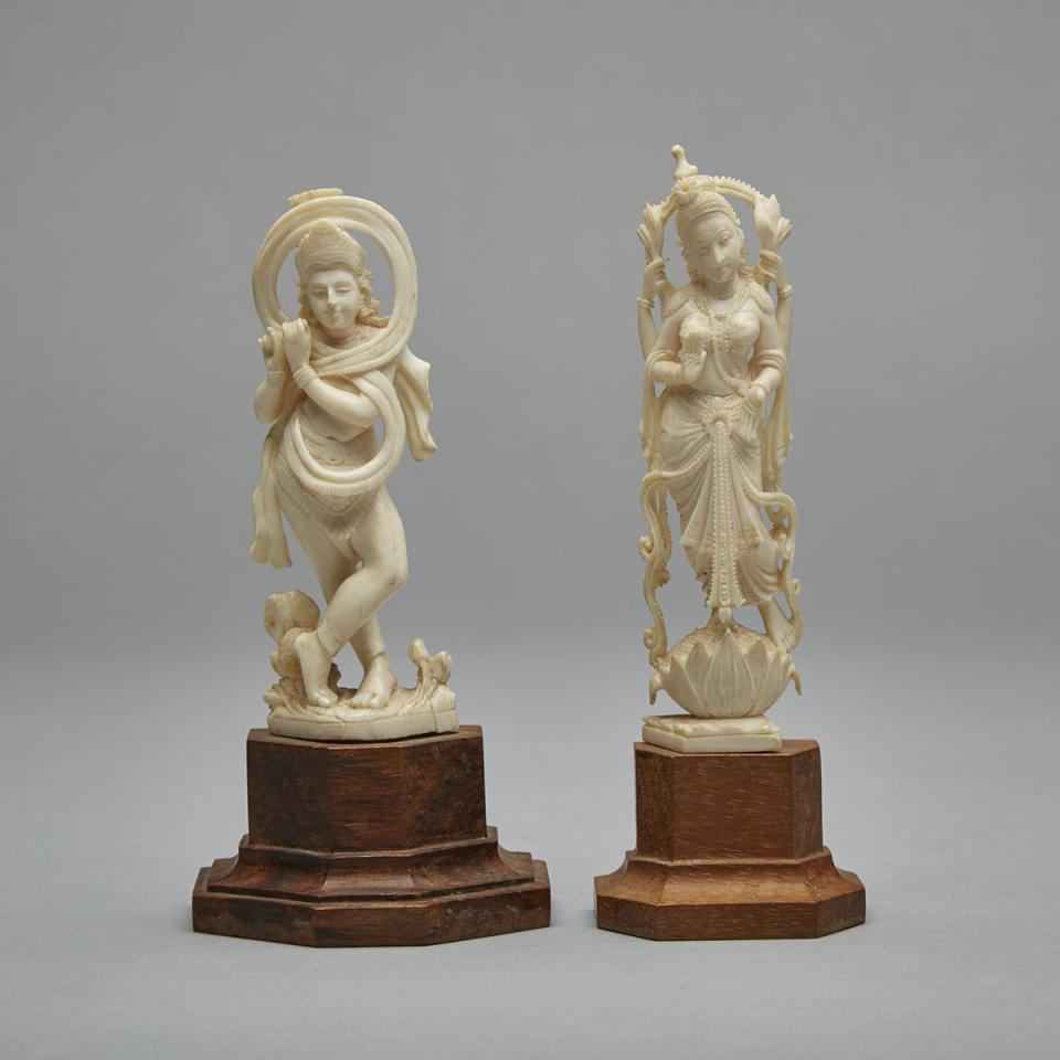 Two Indian Ivory Carved Gods, Early 20th Century