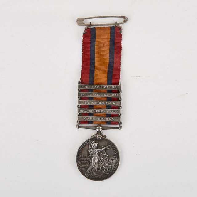 Queen’s South Africa Medal with Five Bars to 2738 3rd.CL TRP: G. BURTCHBY, S.A.C., 1899-1902