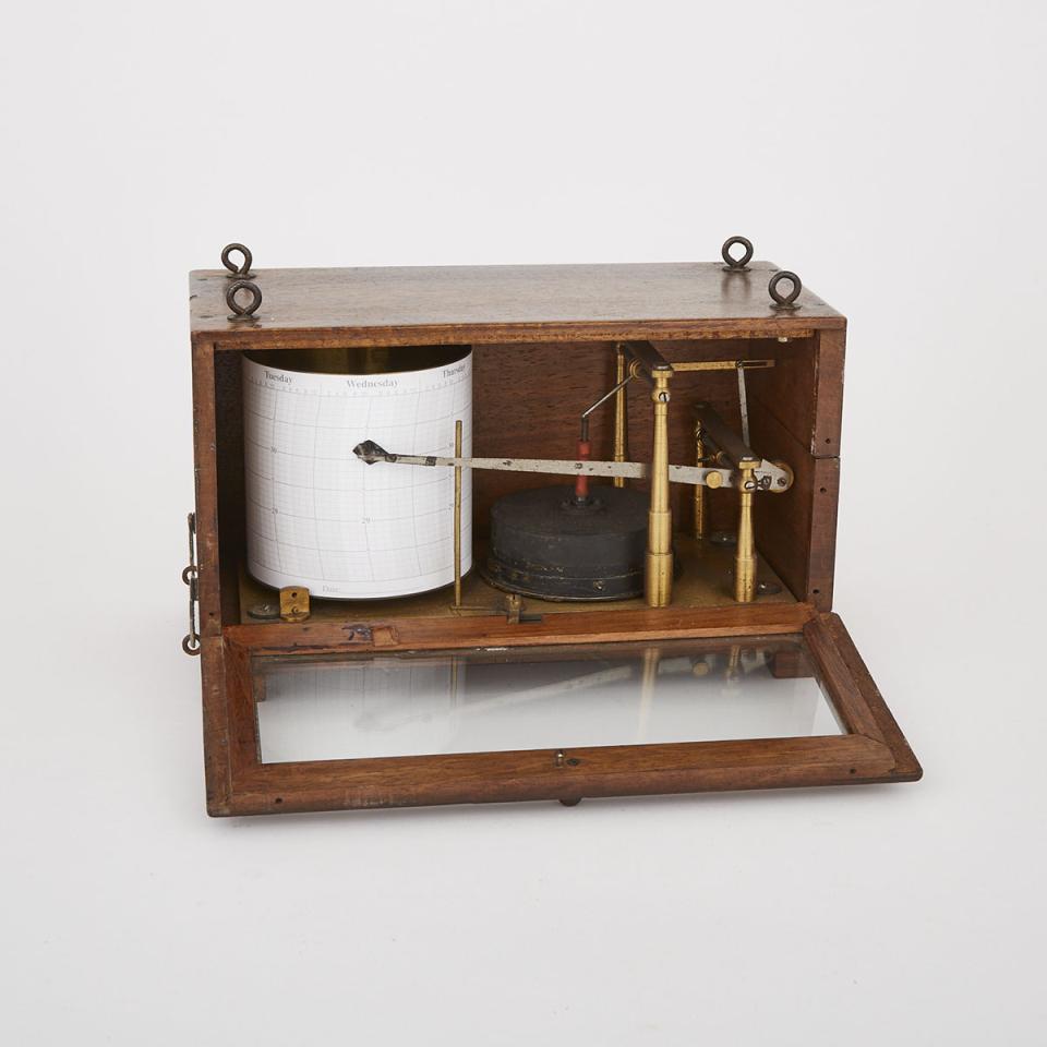 French Mahogany Cased Lacquered Brass Barograph, early 20th century