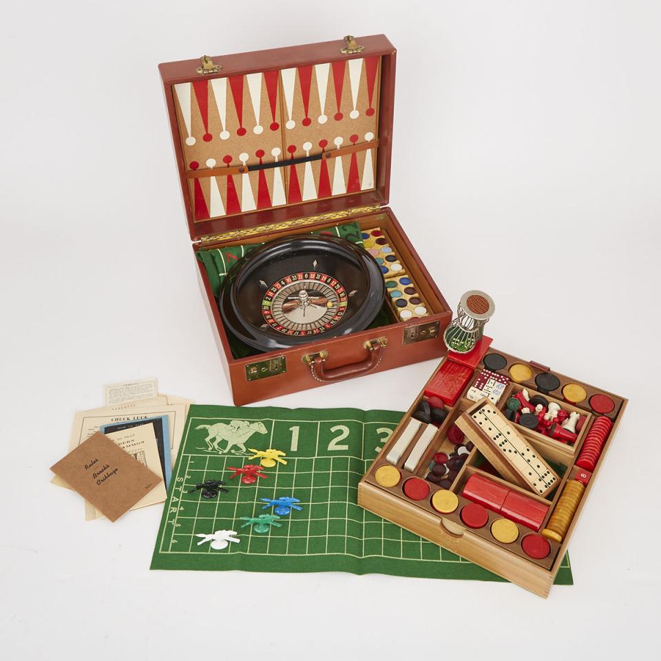 Leather Cased Games Tavelling Compendium, mid 20th century