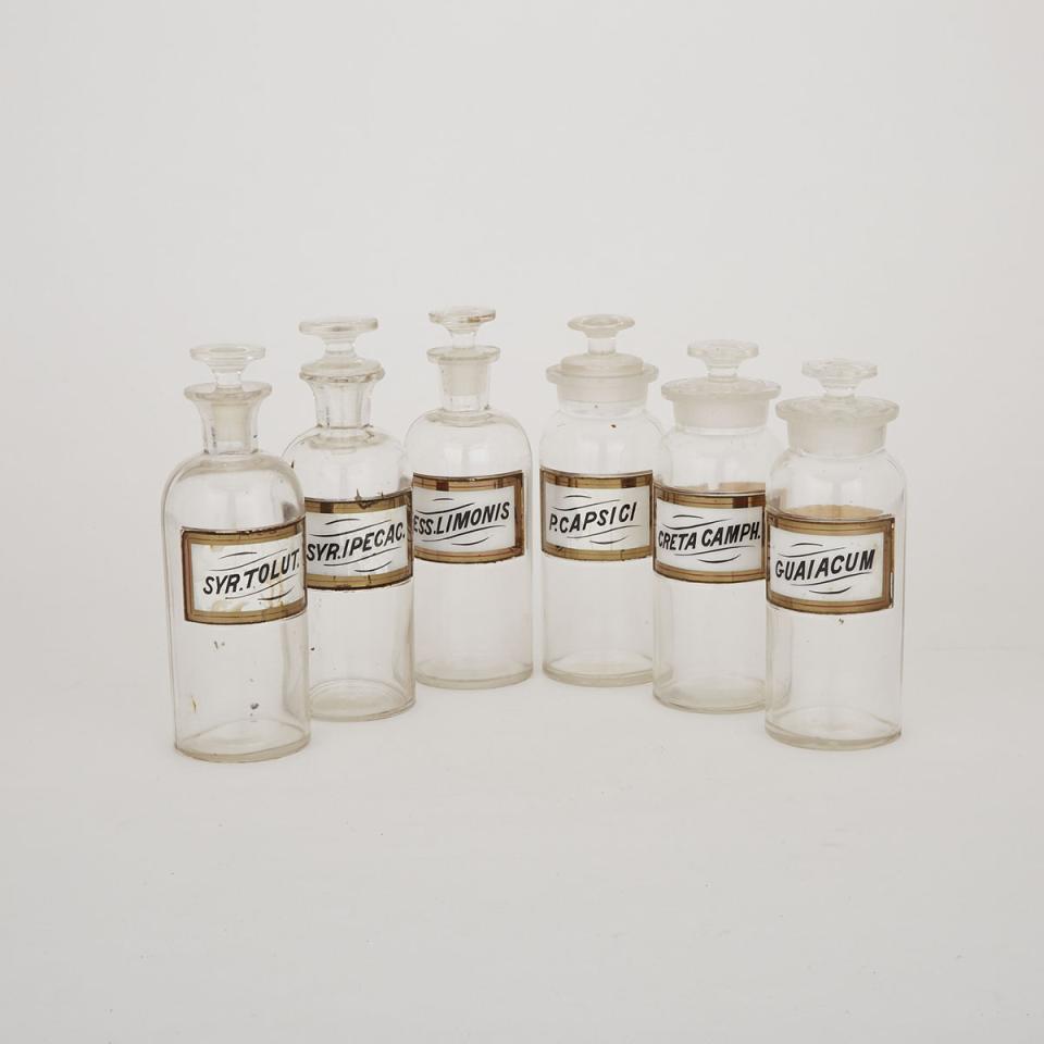 Set of Six Victorian Glass Apothecary Bottles, 19th century