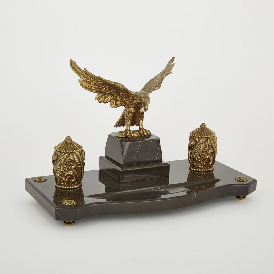 Large Brass and Marble Eagle Form Desk Stand, 20th century 
