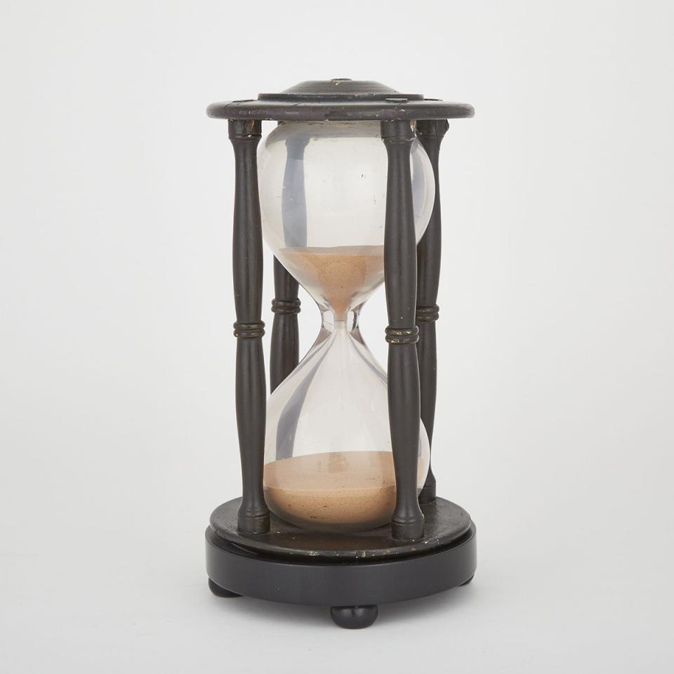 Large Victorian Ebonized One Hour Sand Glass, c.1840