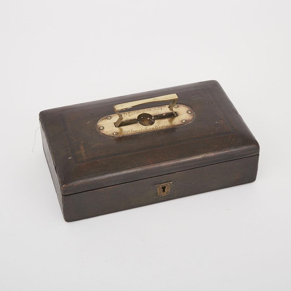 Brass Mounted Leather Box, Engraved to A.J. Lawford, Esq., 27th Inniskilling Regiment, c.1885
