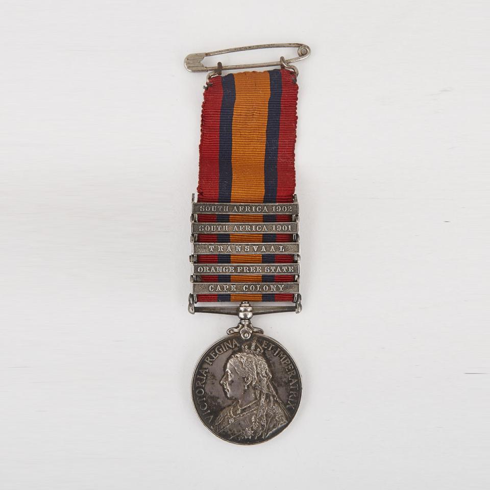 Queen’s South Africa Medal with Five Bars to 2738 3rd.CL TRP: G. BURTCHBY, S.A.C., 1899-1902