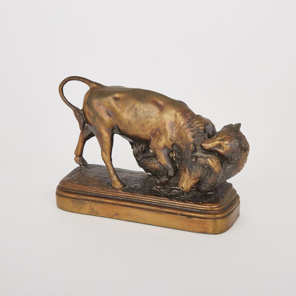 Gilt Metal Model of the New York Stock Exchange Bull and a Bear, early-mid 20th century