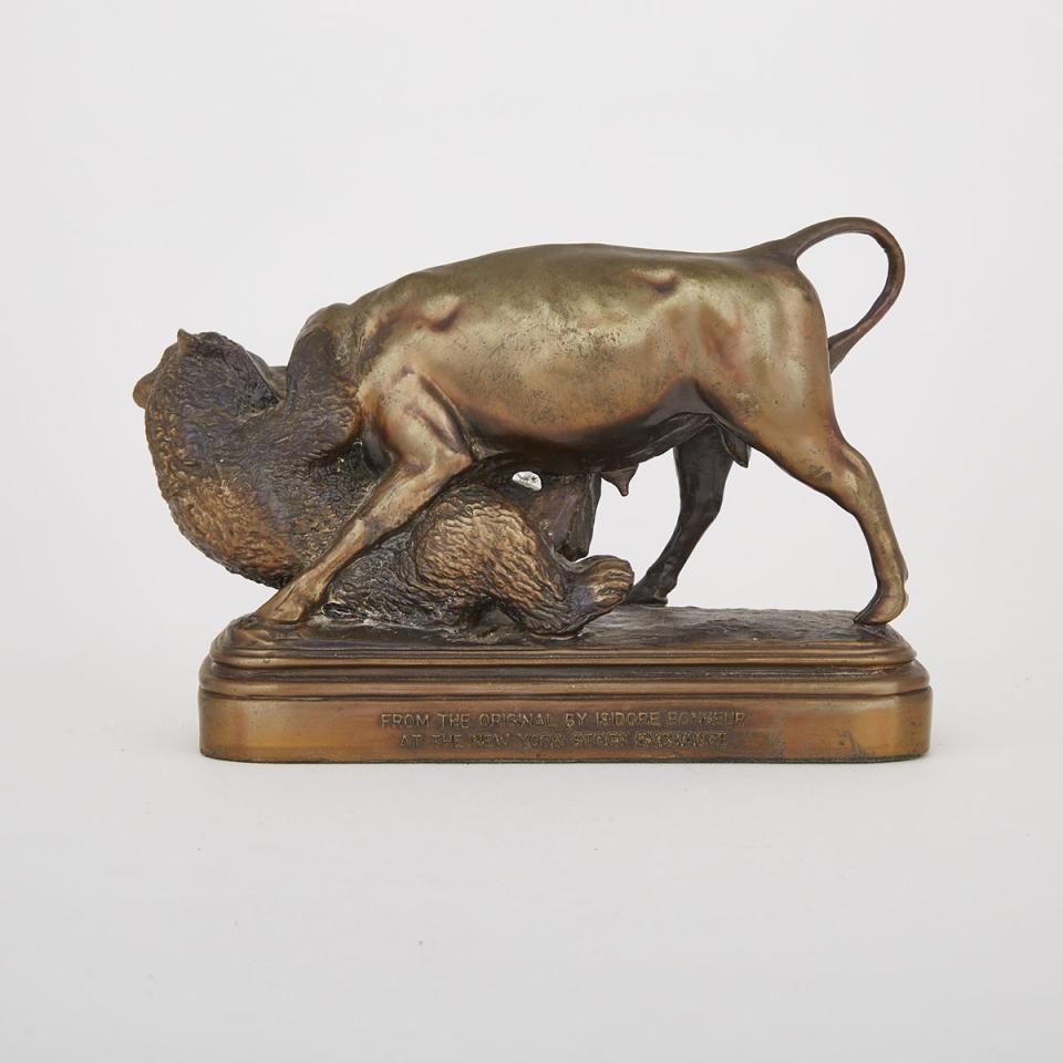 Gilt Metal Model of the New York Stock Exchange Bull and a Bear, early-mid 20th century