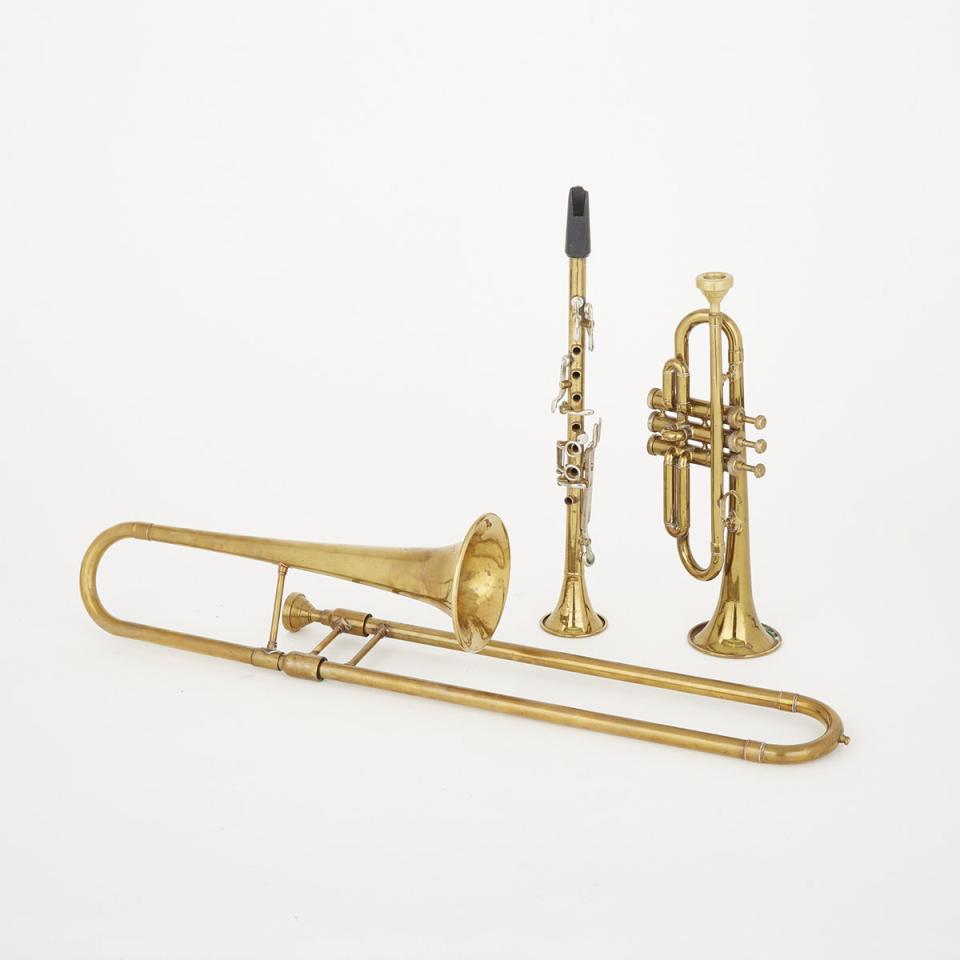 Three Italian Miniature Brass Musical Wind Instruments by Kalison, c.1935