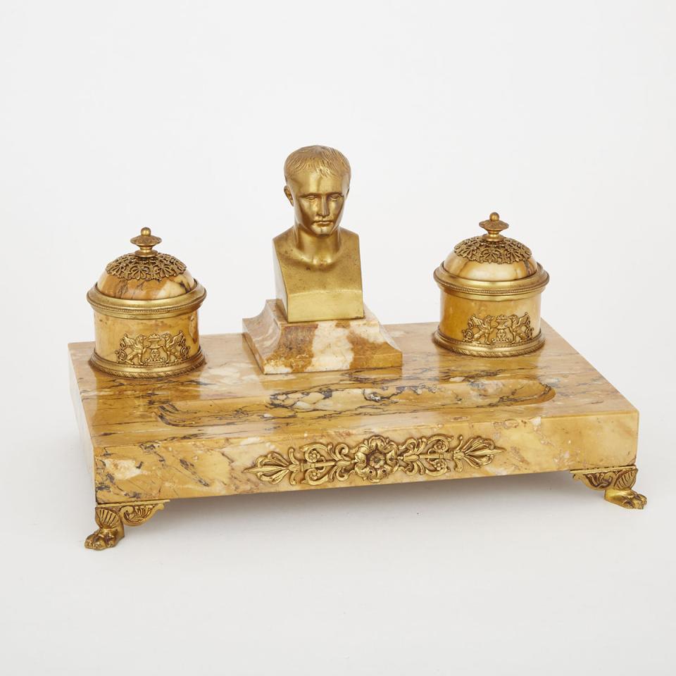 Large French Ormolu Mounted Sienna Marble Desk Stand, early 20th century