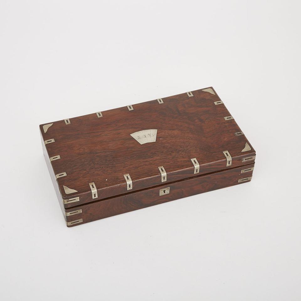 Victorian Silver Bound Rosewood Games Box, late 19th century