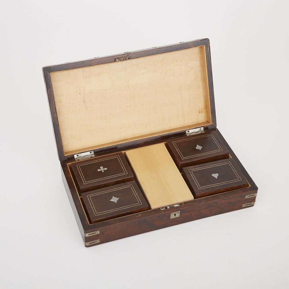 Victorian Silver Bound Rosewood Games Box, late 19th century