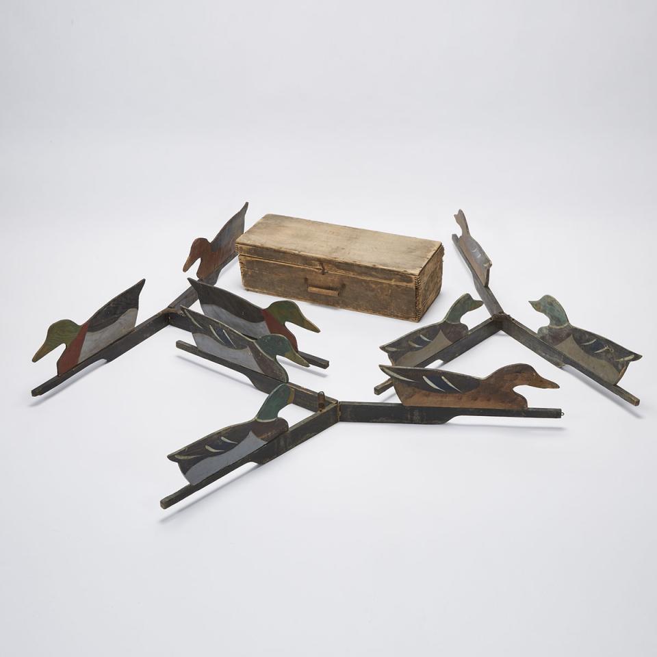Three Sets of Folding Duck Silhouette Decoys, early 20th century