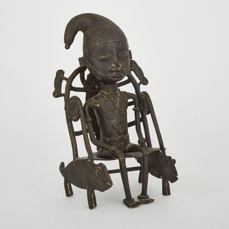 Yoruba Bronze Seated Male Figure, West Africa