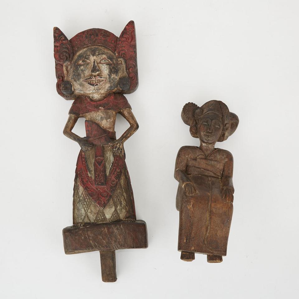 Two Carved Wood Female Deities, Indonesia