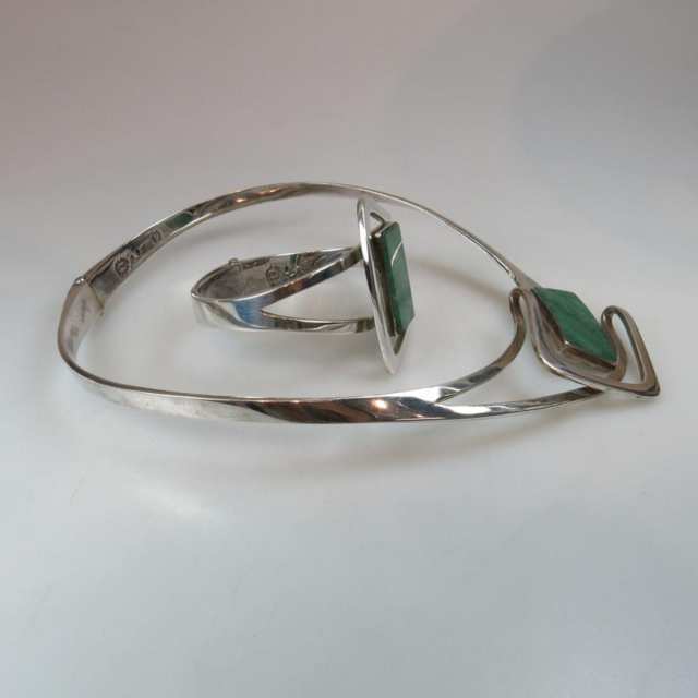 Mexican Sterling Silver Spring Collar Necklace And Cuff Bangle