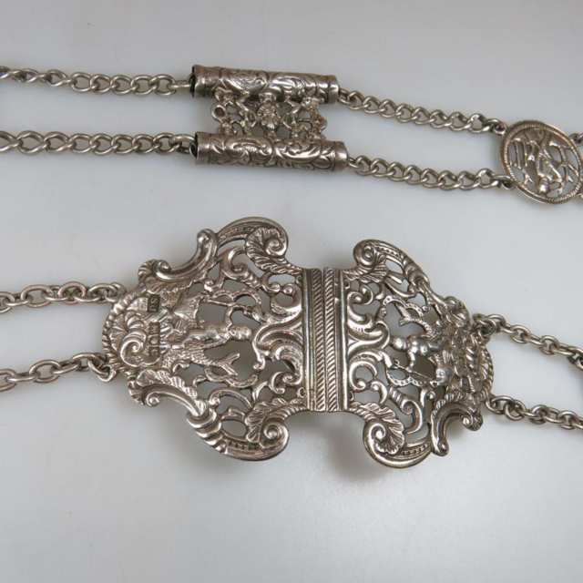 English Silver Multi-Panel And Chain Belt