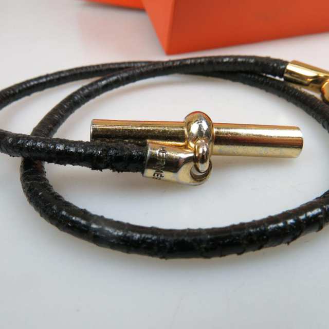 Hermes Braided Leather And Gold Tone Metal Necklace