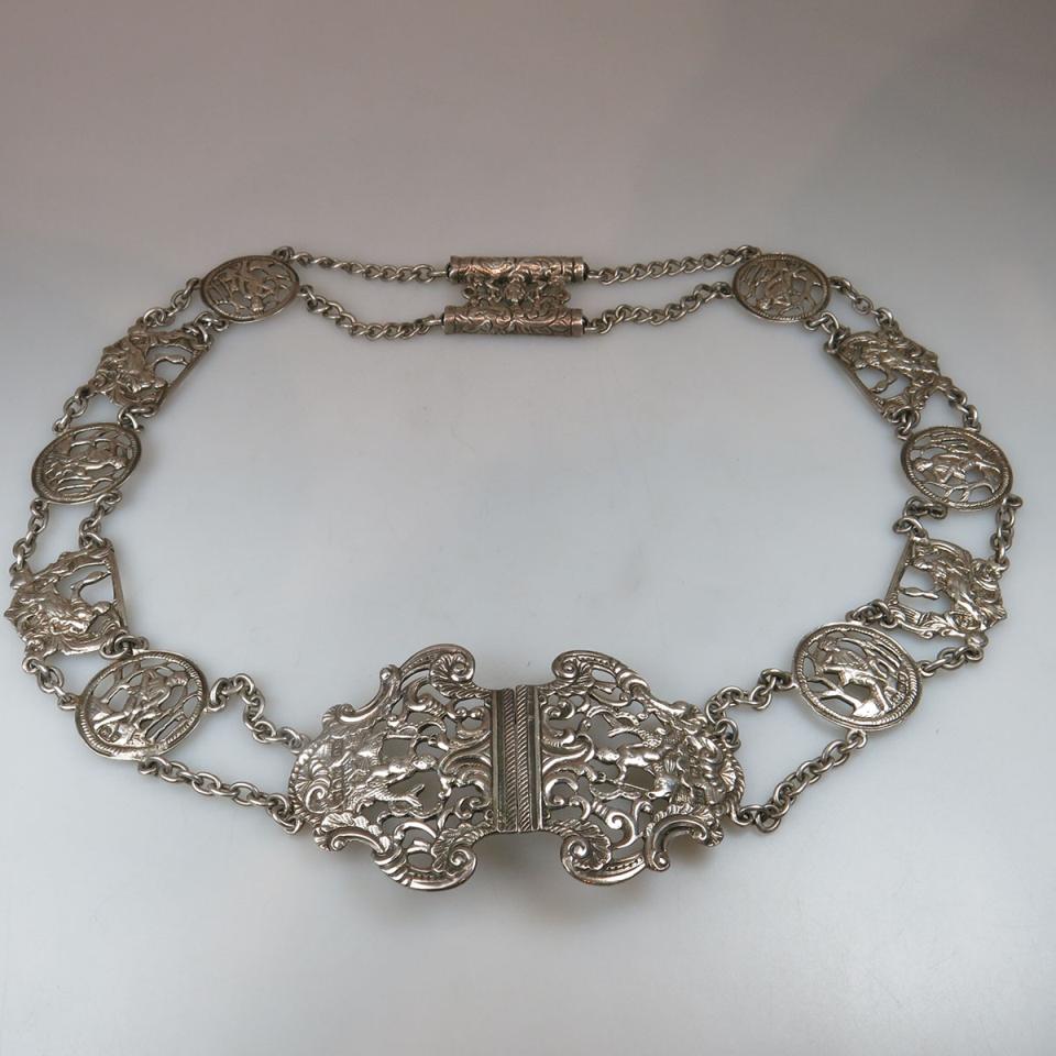 English Silver Multi-Panel And Chain Belt