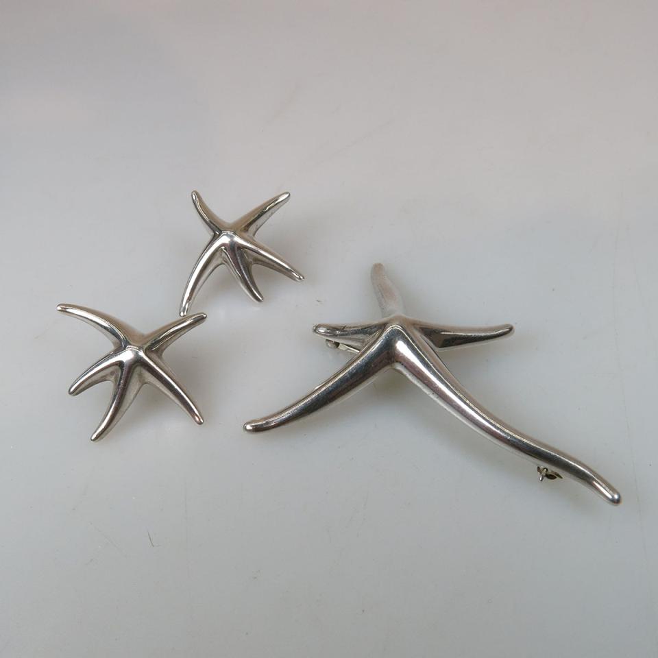 Tiffany & Co. Elsa Peretti Spanish Sterling Silver Starfish Pin And Matching Earrings