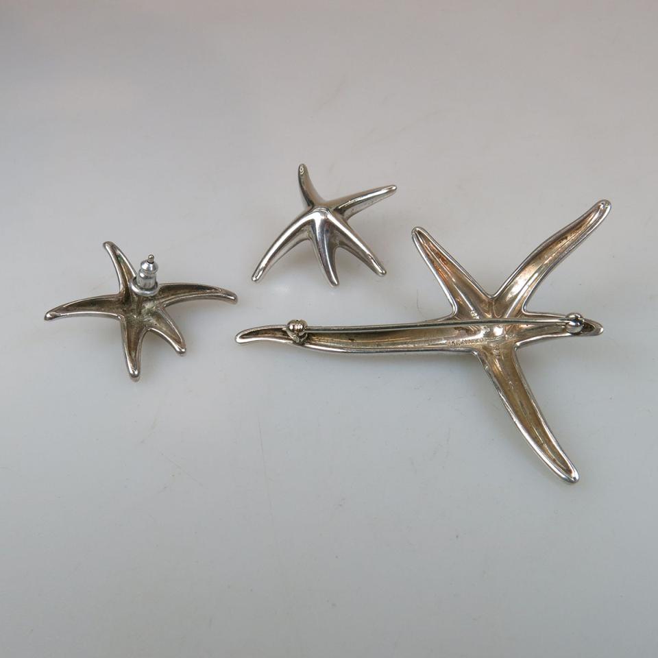 Tiffany & Co. Elsa Peretti Spanish Sterling Silver Starfish Pin And Matching Earrings
