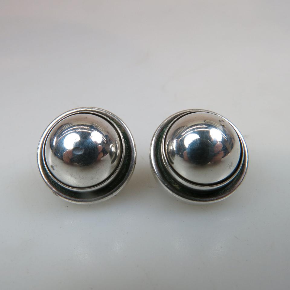 A Pair Of Georg Jensen Danish Sterling Silver Clip Back Earrings