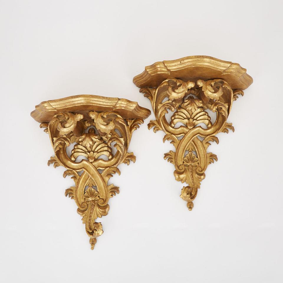 Pair Florentine Carved Giltwood Wall Brackets, mid 20th century