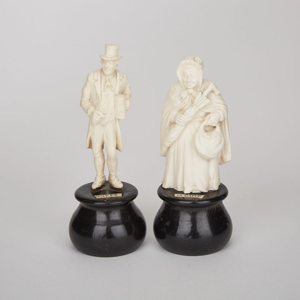 Two Victorian Carved Ivory Charles Dickens Character Figures, 19th century