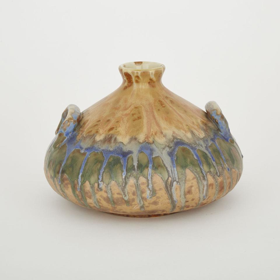 French Running Crystalline Glazed Stoneware Two-Handled Vase, early 20th century